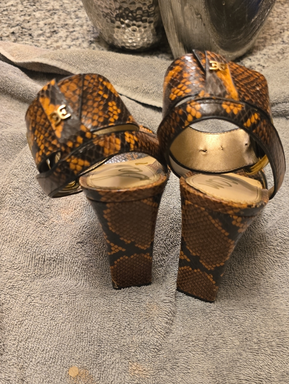 Snake-Print High Heel Sandals in Brown and Tan - Women Shoes Heel 4 Inch Square
